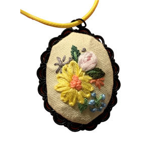 Flower Embroidery Necklace - Handmade Applique Pendant